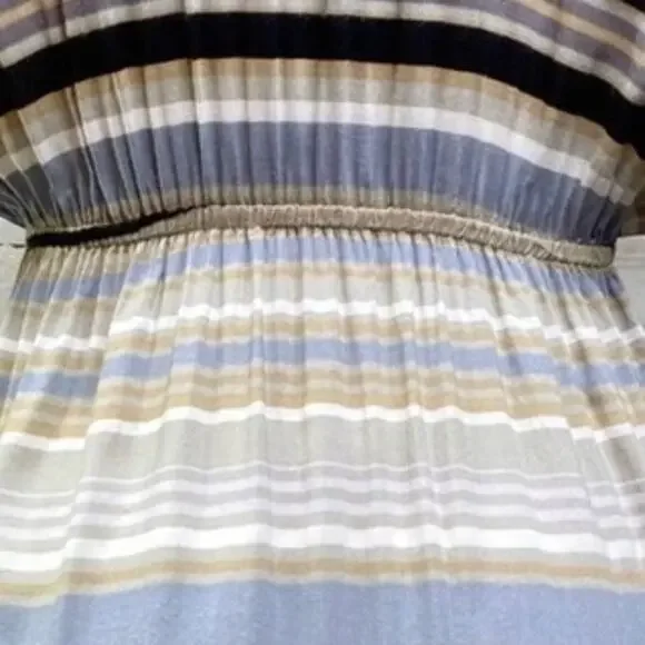 Hale Bob Silk Blend Faux Wrap Dress Womens Size S Tan Black Striped - Picture 9 of 13